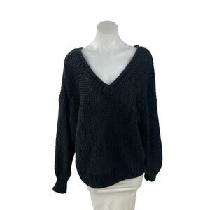 Etophe Studios Women's Black Long Sleeve V Neck Knit Pullover Sweater Top XL